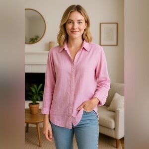 Sigrid Olsen Pink Linen Button Front Long Sleeve Tunic Shirt Women's Size 2X